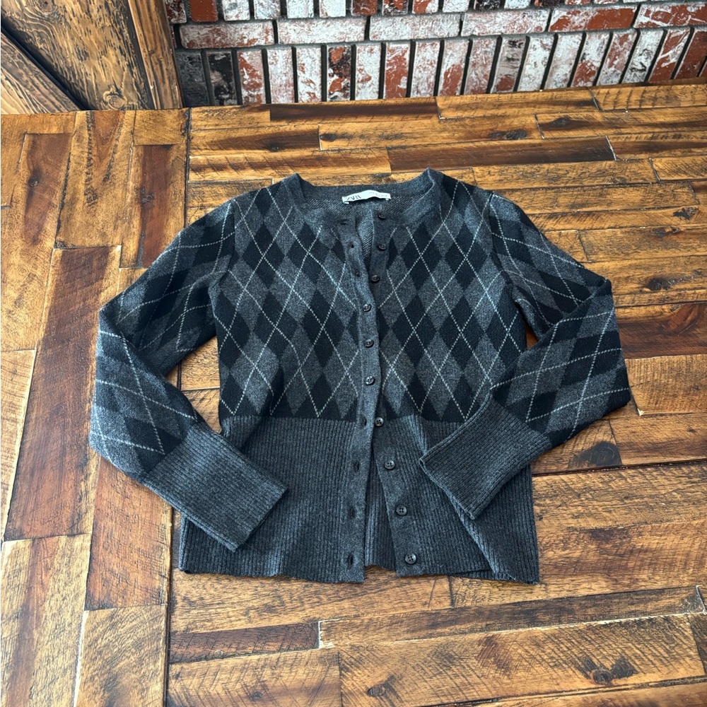 Zara Dark Gray Argyle Cardigan